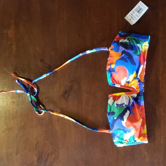 NWT Lauren Ralph Lauren Blue Bold Abstract Floral V Wire Bandeau Bikini Top 6 - Picture 5 of 7